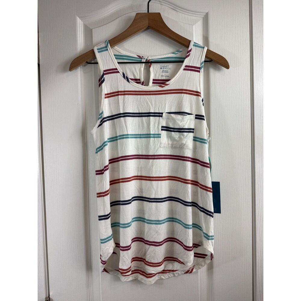 Market & Spruce Merritt One Pocket Knit Tank Women’s S White Stripe NWT